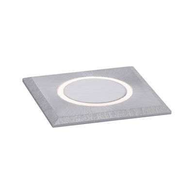 Quadratischer LED-Einbaustrahler aus gebürstetem Aluminium in Silber mit warmweißem Licht