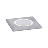 Square LED recessed spotlight in brushed silver aluminum with warm white light for modern lighting