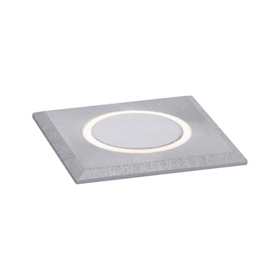 Quadratischer LED-Einbaustrahler aus gebürstetem Aluminium in Silber mit warmweißem Licht