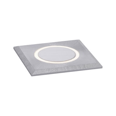 Vierkante LED-inbouwspot van geborsteld zilverkleurig aluminium met warm wit licht voor moderne verlichting