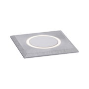 Square LED recessed light in brushed silver aluminium with warm white illumination for modern interiors