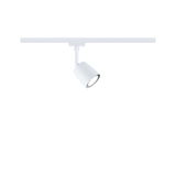 Modern white metal LED spotlight on track system for flexible room lighting