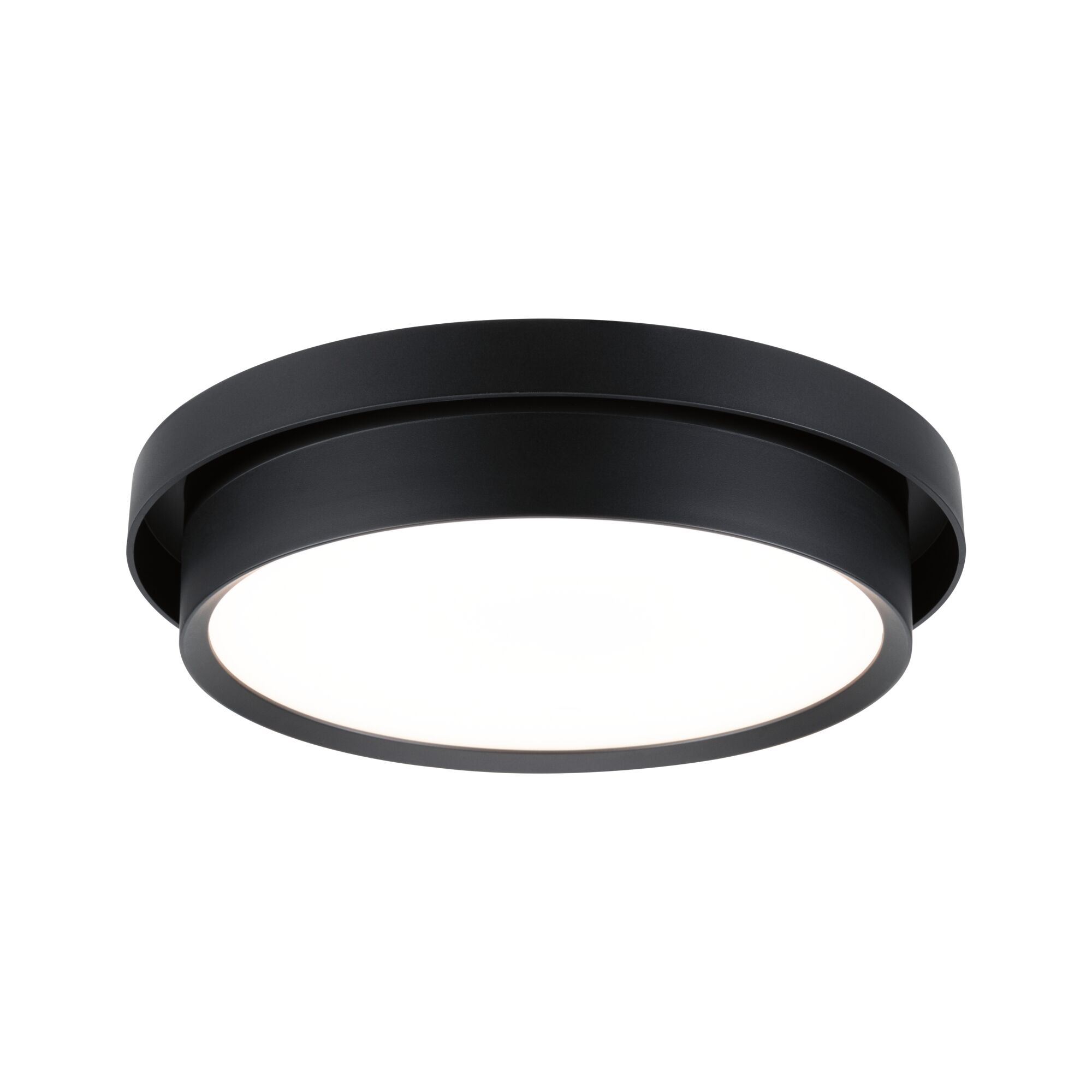 Round ceiling light in black metal with white diffuser for modern interior lighting