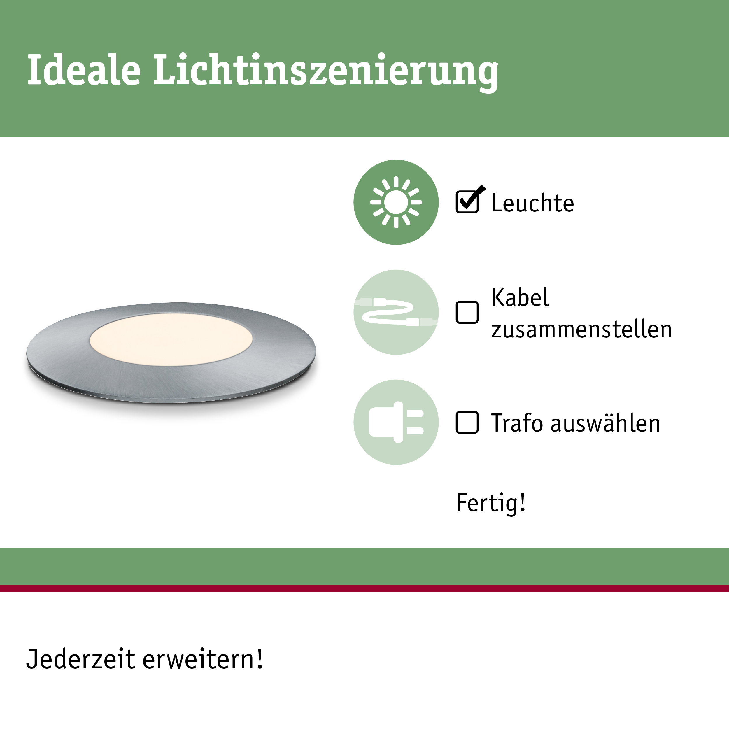 Rundes LED-Einbauleuchte aus gebürstetem Aluminium in Silber mit warmweißem Licht für Wohnräume