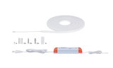 White LED light strip with power supply and mounting accessories for flexible lighting setups