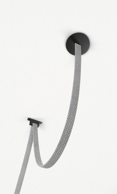 Grey textile cable with black ceiling mount for modern LED pendant lighting