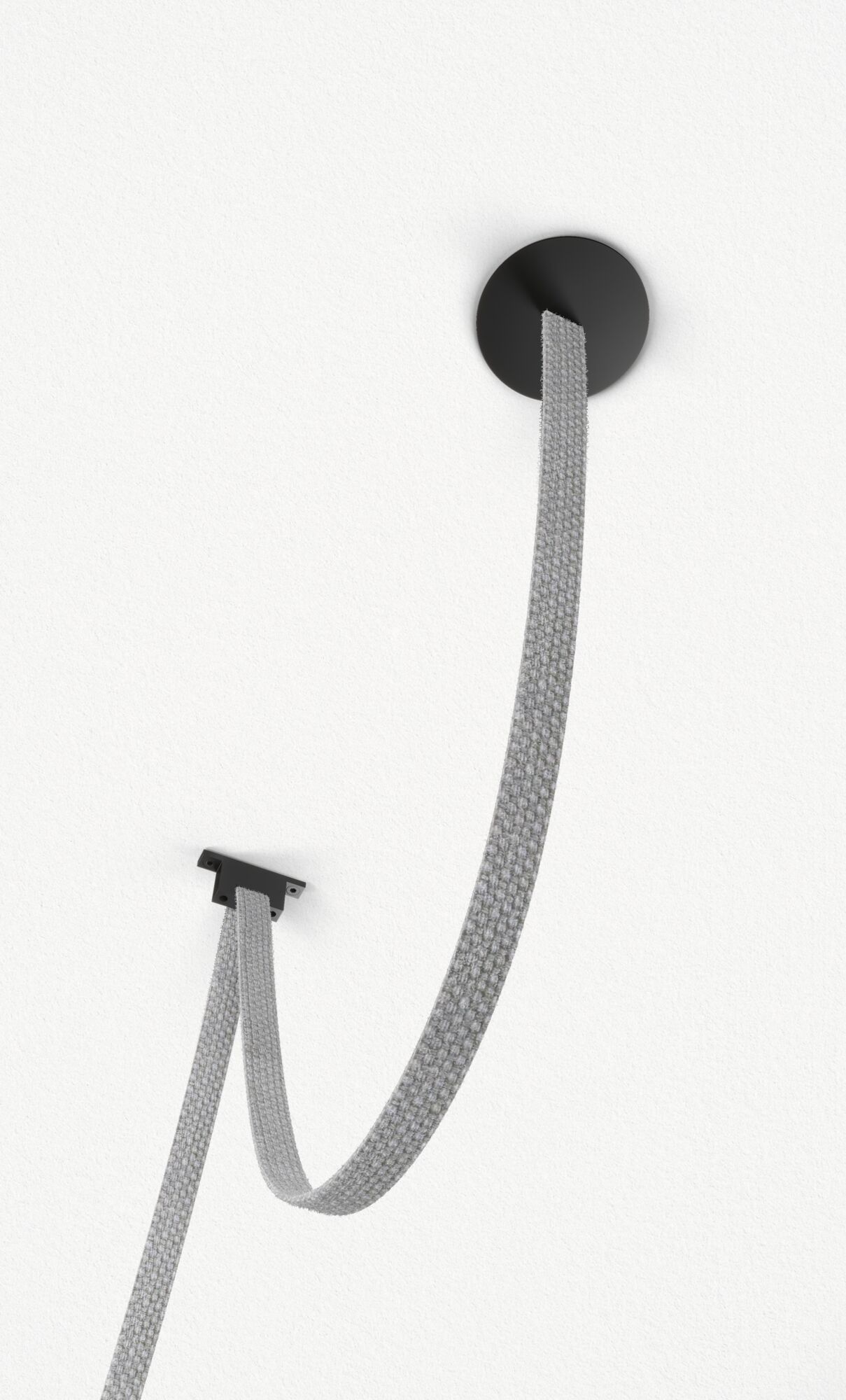 Grey textile cable with black ceiling mount for modern LED pendant lighting