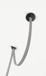 Grey textile cable with black ceiling mount for modern LED pendant lighting