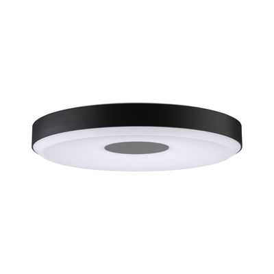 Rund LED-loftlampe med sort metalramme og hvid diffusor til moderne belysning