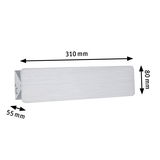 Rectangular brushed silver aluminum wall light measuring 310x80x55 mm for modern lighting solutions
