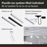 Système modulaire URail avec rails en aluminium noir, blanc et argent pour spots LED