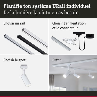 Système modulaire URail avec rails en aluminium noir, blanc et argent pour spots LED