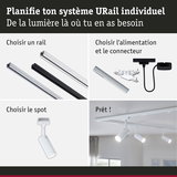 Système modulaire URail avec rails en aluminium noir, blanc et argent pour spots LED