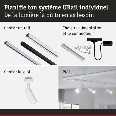 Système modulaire URail avec rails en aluminium noir, blanc et argent pour spots LED