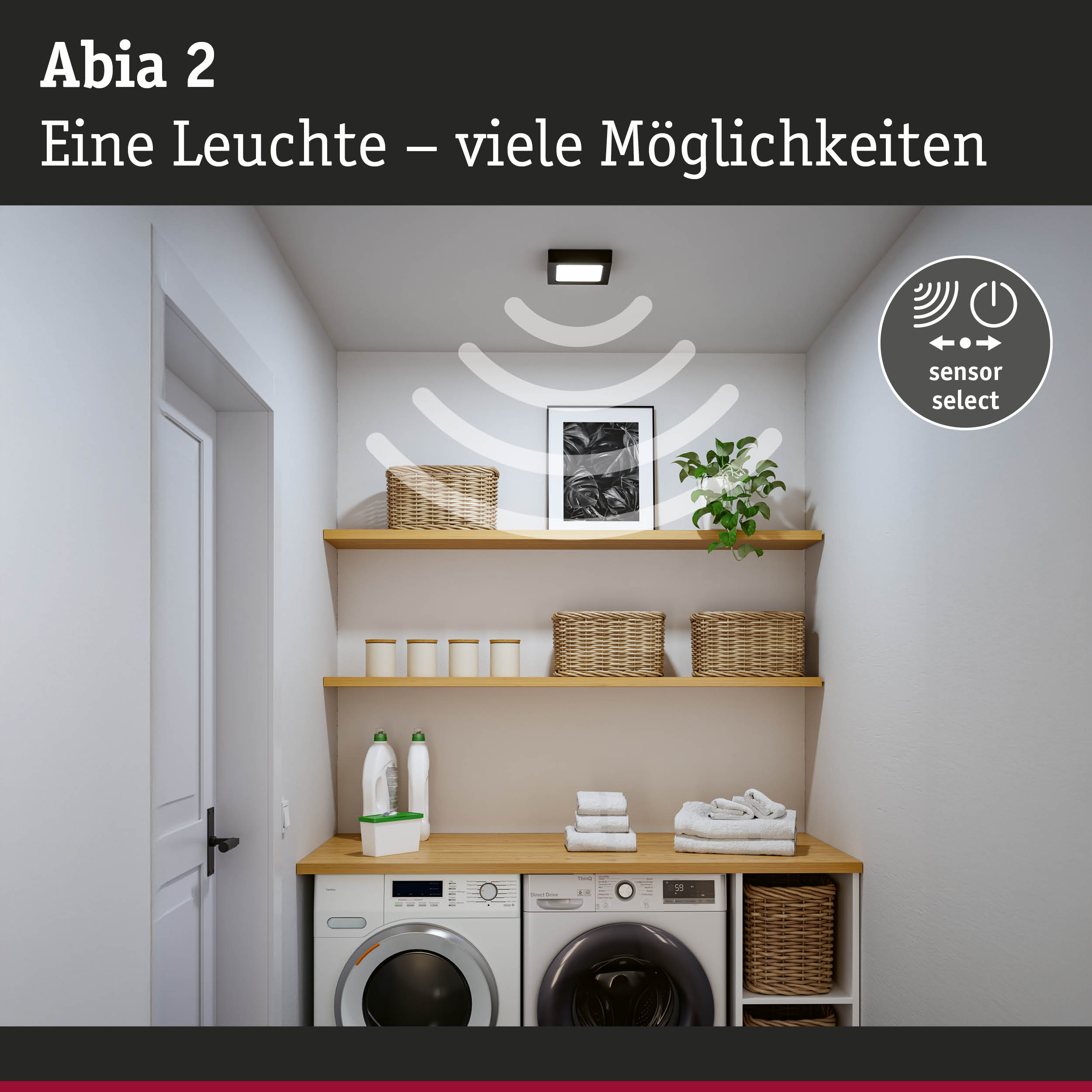 Abia 2 LED-Deckenleuchte in Schwarz mit Sensorfunktion für Flur und Waschküche