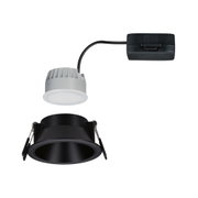 Schwarzer Einbaustrahler mit weißem LED-Modul und schwarzem Anschlusskasten für moderne Beleuchtung