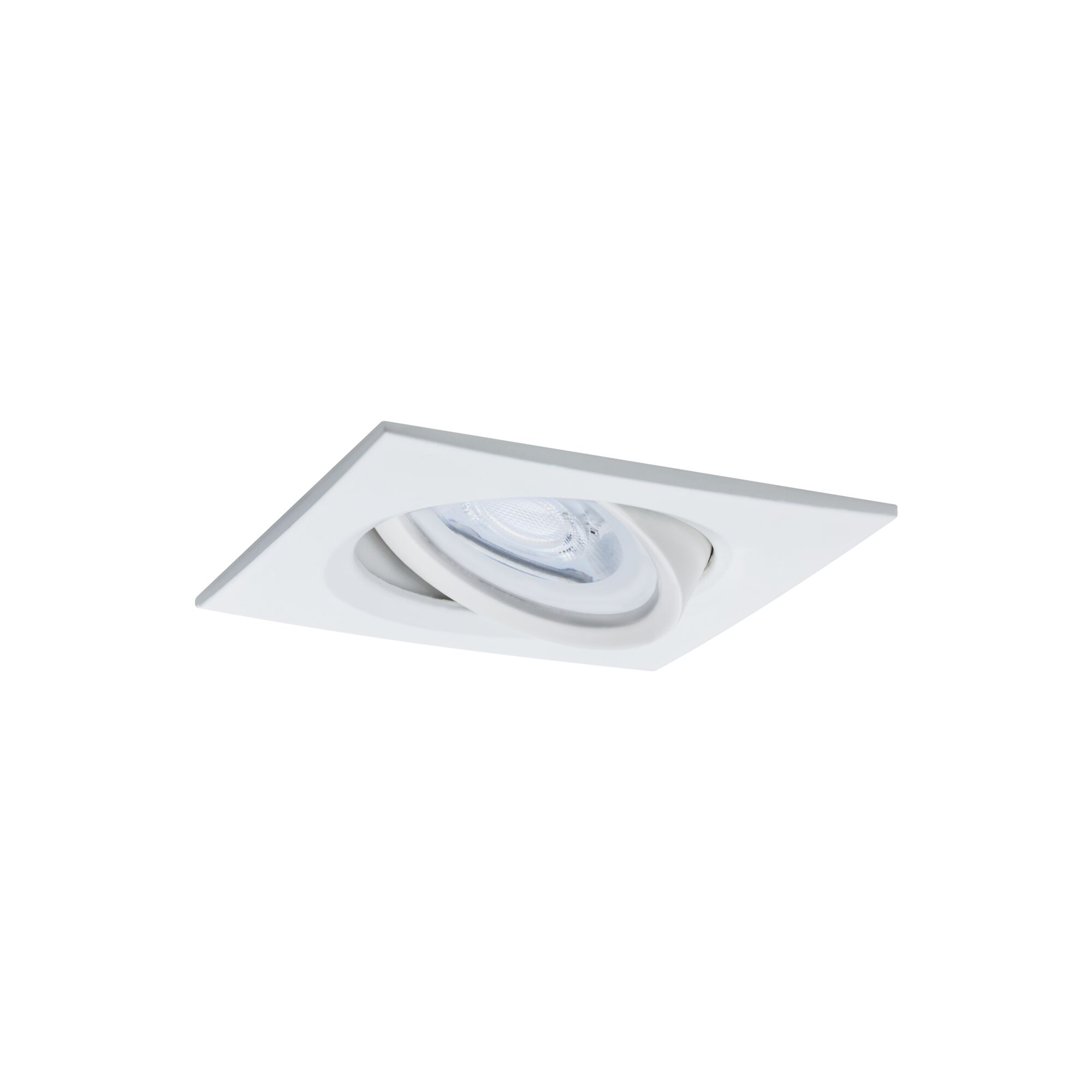 White square recessed spotlight made of metal with adjustable LED lamp for living spaces
