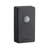 Black plastic housing with round sensor lens, Paulmann motion detector for light control