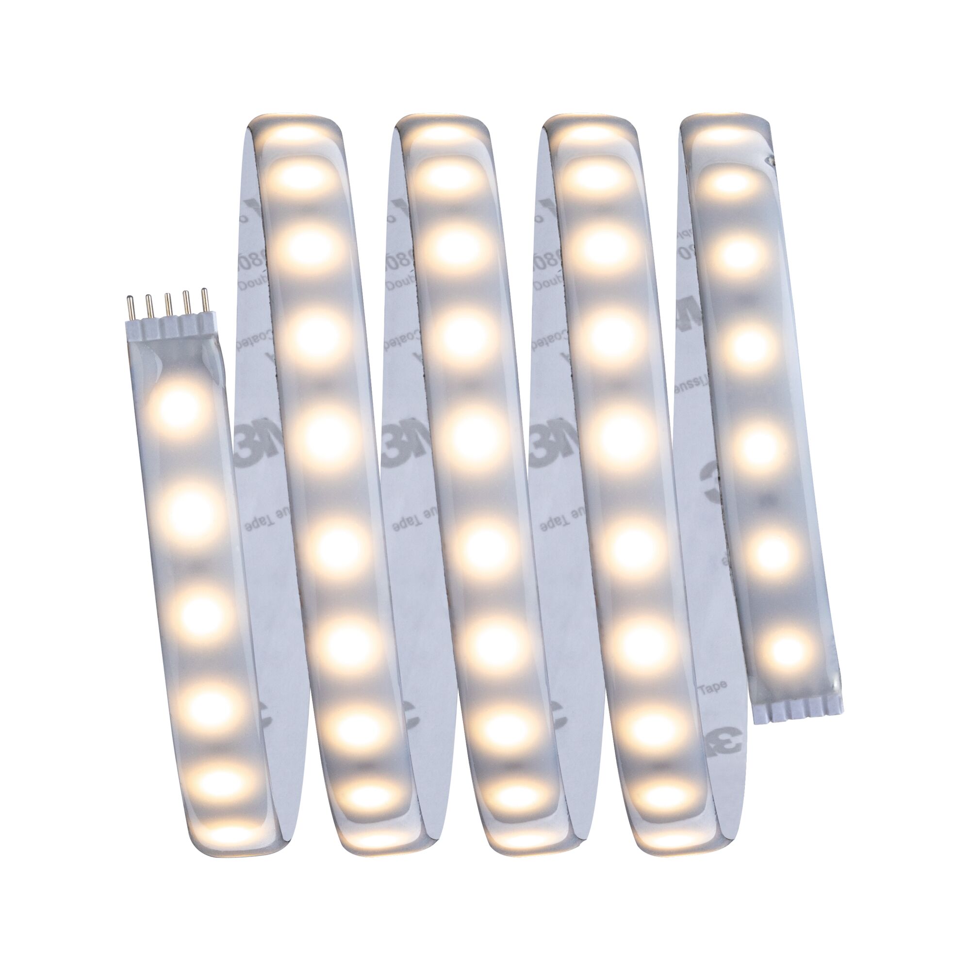 Flexible LED strip light with warm white glow and 3M adhesive tape for easy installation and home lighting