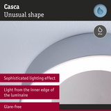 Casca round grey LED ceiling light with glare-free illumination and IP44 rating for bathroom use