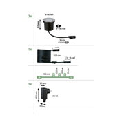 Technical drawing showing black LED ground spotlight with cable for outdoor lighting setup