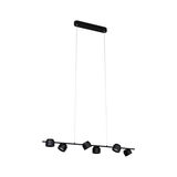 Black metal LED pendant light with six adjustable spotlights for contemporary interior lighting