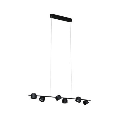 Black metal LED pendant light with six adjustable spotlights for contemporary interior lighting