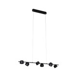 Sort LED-pendellampe i metal med seks justerbare spots til moderne indendørsbelysning