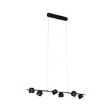 Black metal LED pendant light with six adjustable spotlights for contemporary interior lighting