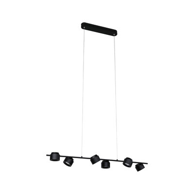 Black metal LED pendant light with six adjustable spotlights for contemporary interior lighting