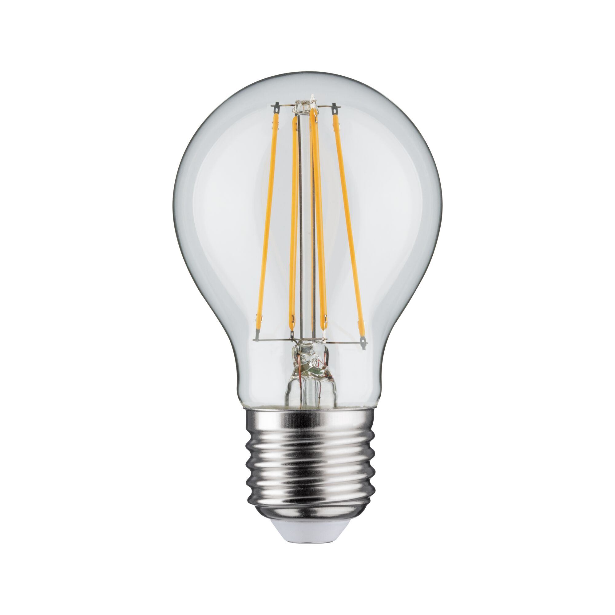 Klassisk LED-pære med klart glas og synlige gule filamenter til energieeffektiv belysning