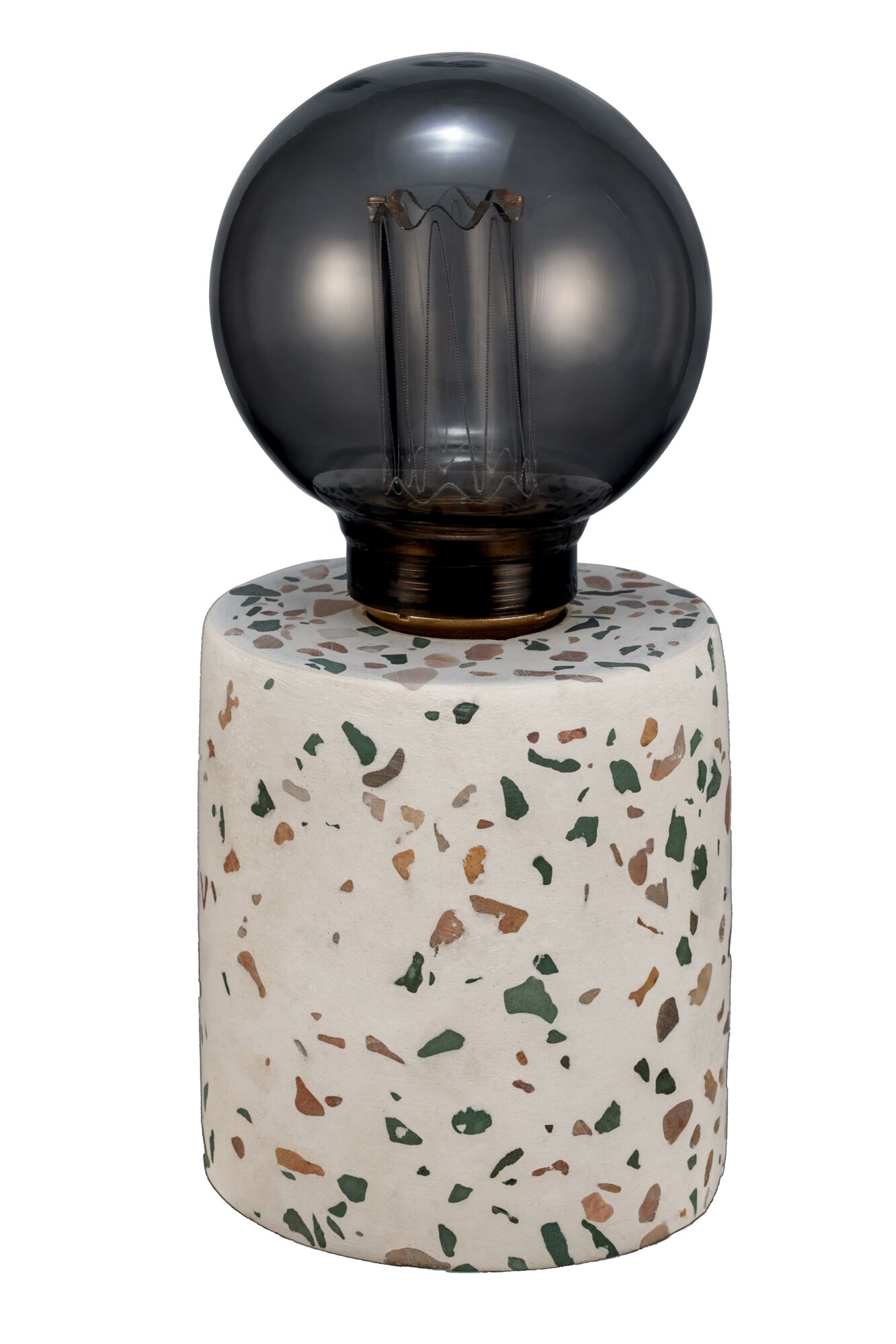 Pauleen Tischleuchte Elegant Flare E27 2500K 3lm 0,2W Terrazzo Moderne Tischlampe mit schwarzer Glühbirne und Terrazzo-Marmorfuß in Weiß mit grünen und braunen Einsprengseln