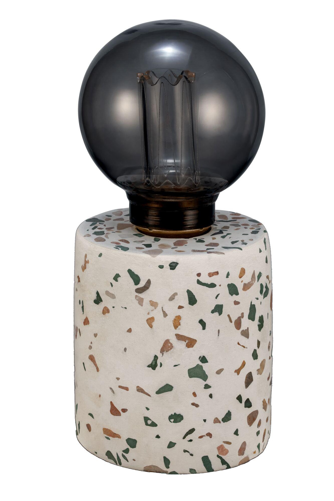 Pauleen Tischleuchte Elegant Flare E27 2500K 3lm 0,2W Terrazzo Moderne Tischlampe mit schwarzer Glühbirne und Terrazzo-Marmorfuß in Weiß mit grünen und braunen Einsprengseln