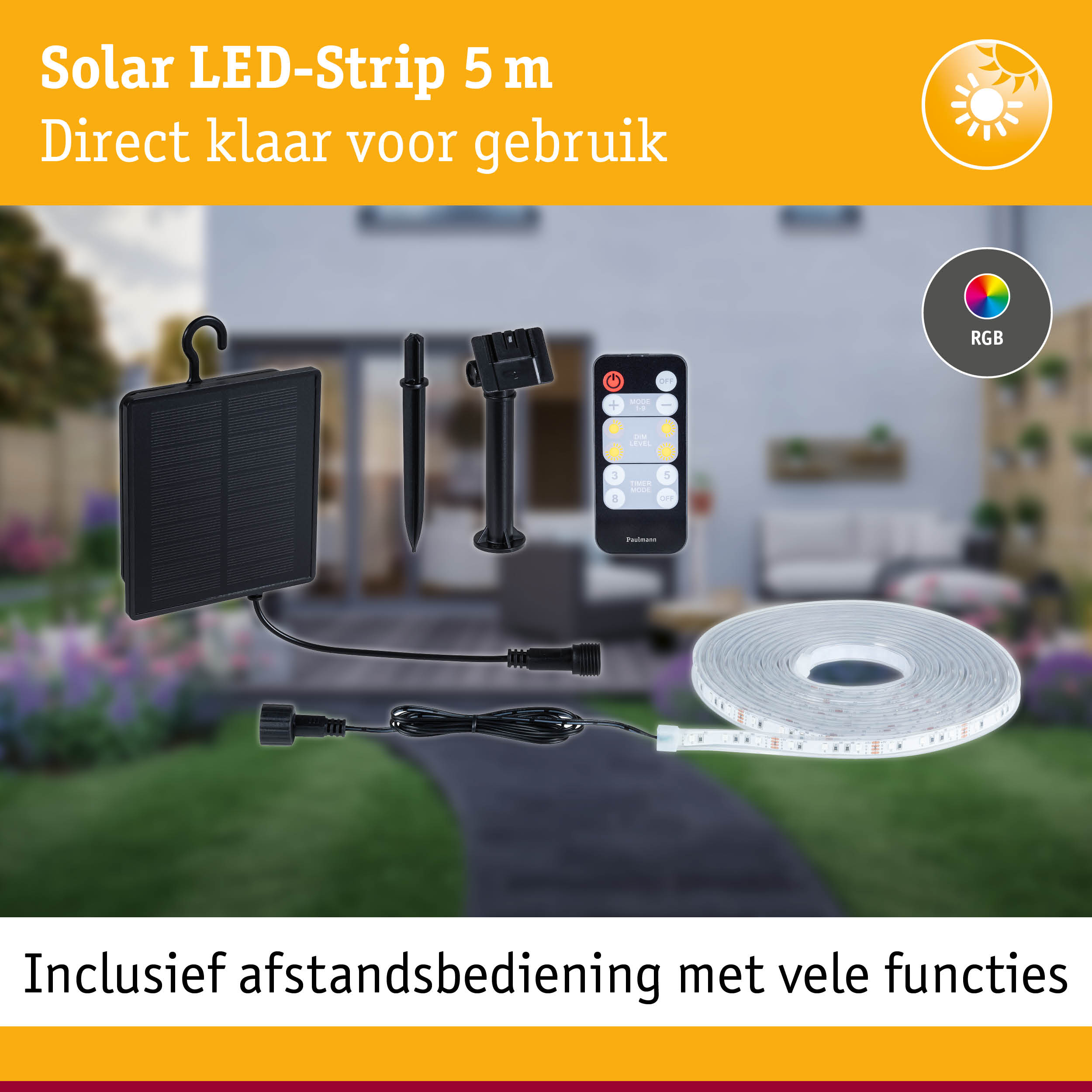 5 m solar LED-strip met afstandsbediening en RGB-kleurwissel voor buitenverlichting