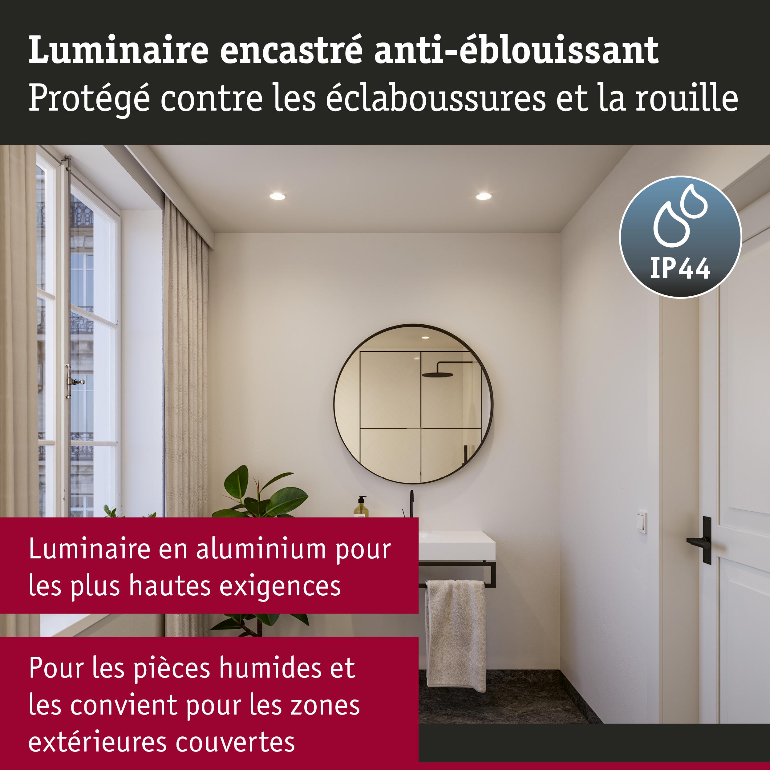 Luminaire encastré en aluminium IP44, anti-éblouissant et protégé contre les éclaboussures pour pièces humides et extérieurs couverts