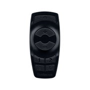 Télécommande noire en plastique avec boutons marche/arrêt, luminosité et quatre mémoires