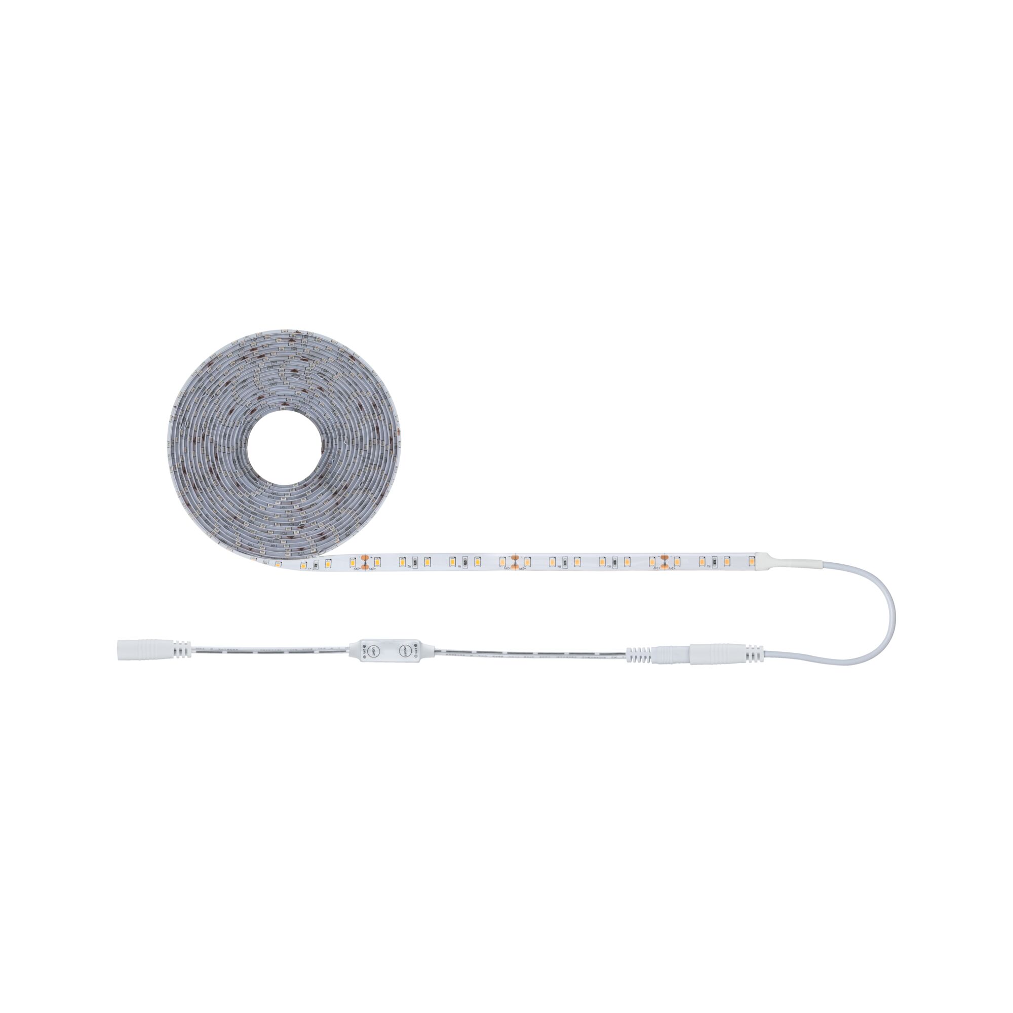 Weißer LED-Lichtstreifen mit Steuerungskabel für flexible Beleuchtungslösungen im Innenbereich