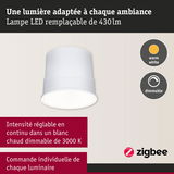 Lampe LED blanche dimmable avec lumière blanc chaud et commande Zigbee pour éclairage intérieur