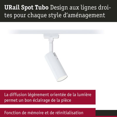 Spot LED URail Spot Tubo blanc au design droit pour un éclairage d’intérieur ajustable
