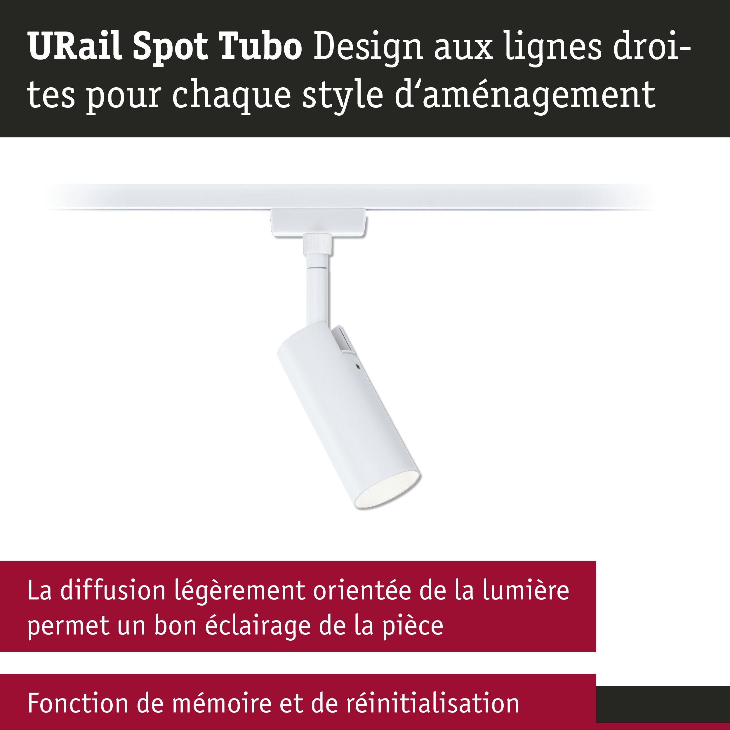 Spot LED URail Spot Tubo blanc au design épuré pour un éclairage intérieur moderne