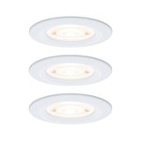 Drei weiße LED-Einbaustrahler mit warmweißem Licht für moderne Innenbeleuchtung