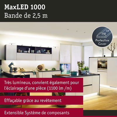 Bande LED MaxLED 1000 de 2,5 m avec protection, éclairage lumineux pour cuisine moderne