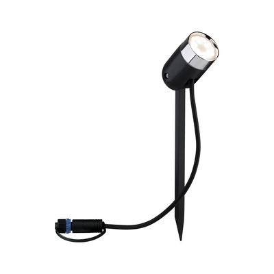Zwarte LED-tuinschijnwerper met grondpen en kabel voor buitenverlichting en landschapsverlichting