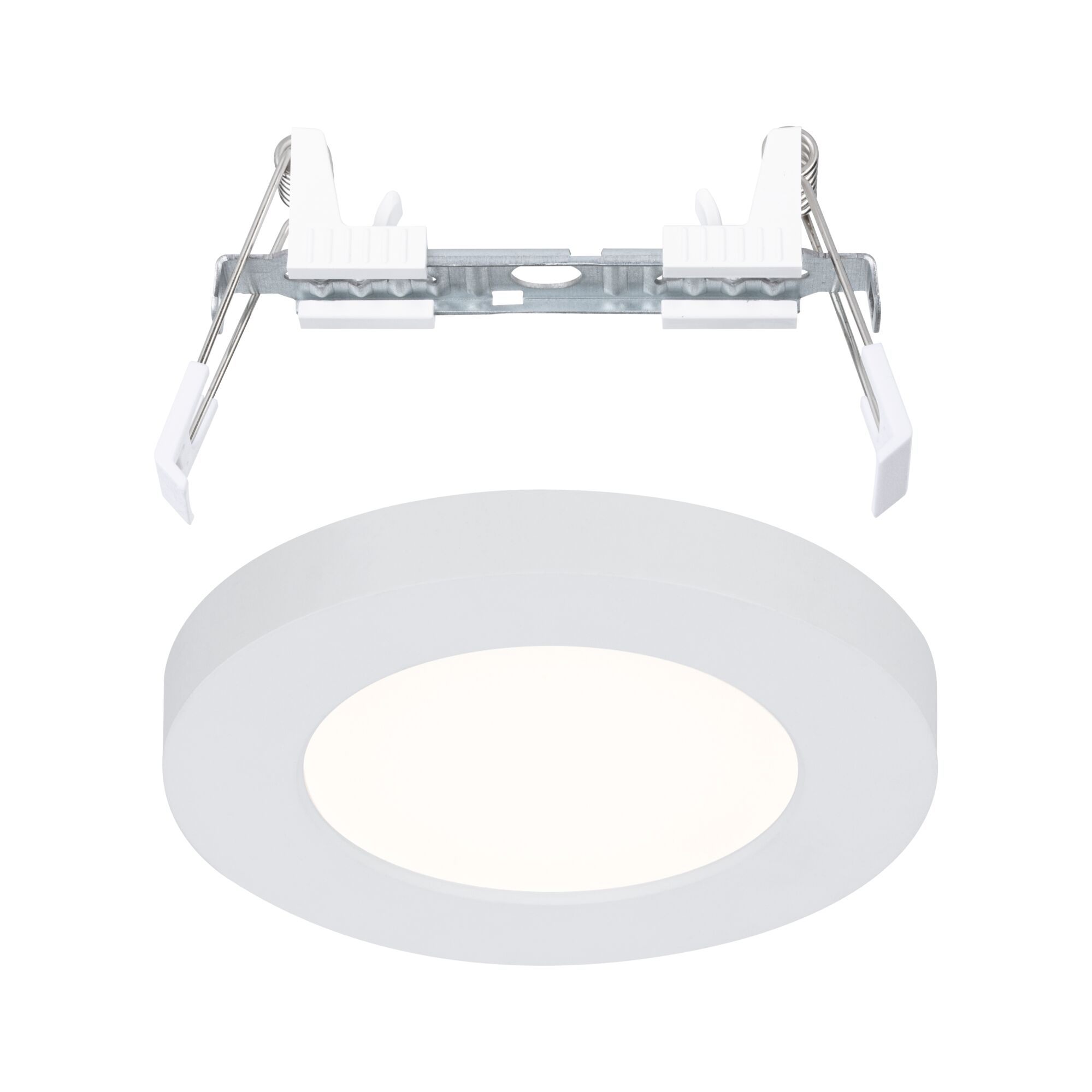 Round white LED recessed panel with metal mounting for energy-efficient ceiling lighting