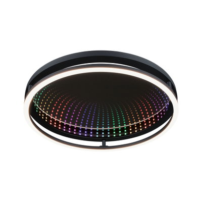 Plafonnier LED rond noir avec points lumineux RGB et anneau lumineux blanc pour éclairage moderne
