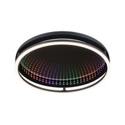 Round black LED ceiling light with RGB color dots and white light ring for modern room lighting