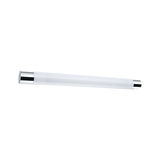 Schlanke LED-Wandleuchte mit weißem Diffusor und chromfarbenen Endkappen für moderne Innenbeleuchtung