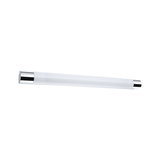 Slim LED wall light with white diffuser and chrome end caps for modern indoor lighting
