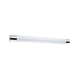 Schlanke LED-Wandleuchte mit weißem Diffusor und chromfarbenen Endkappen für moderne Innenbeleuchtung