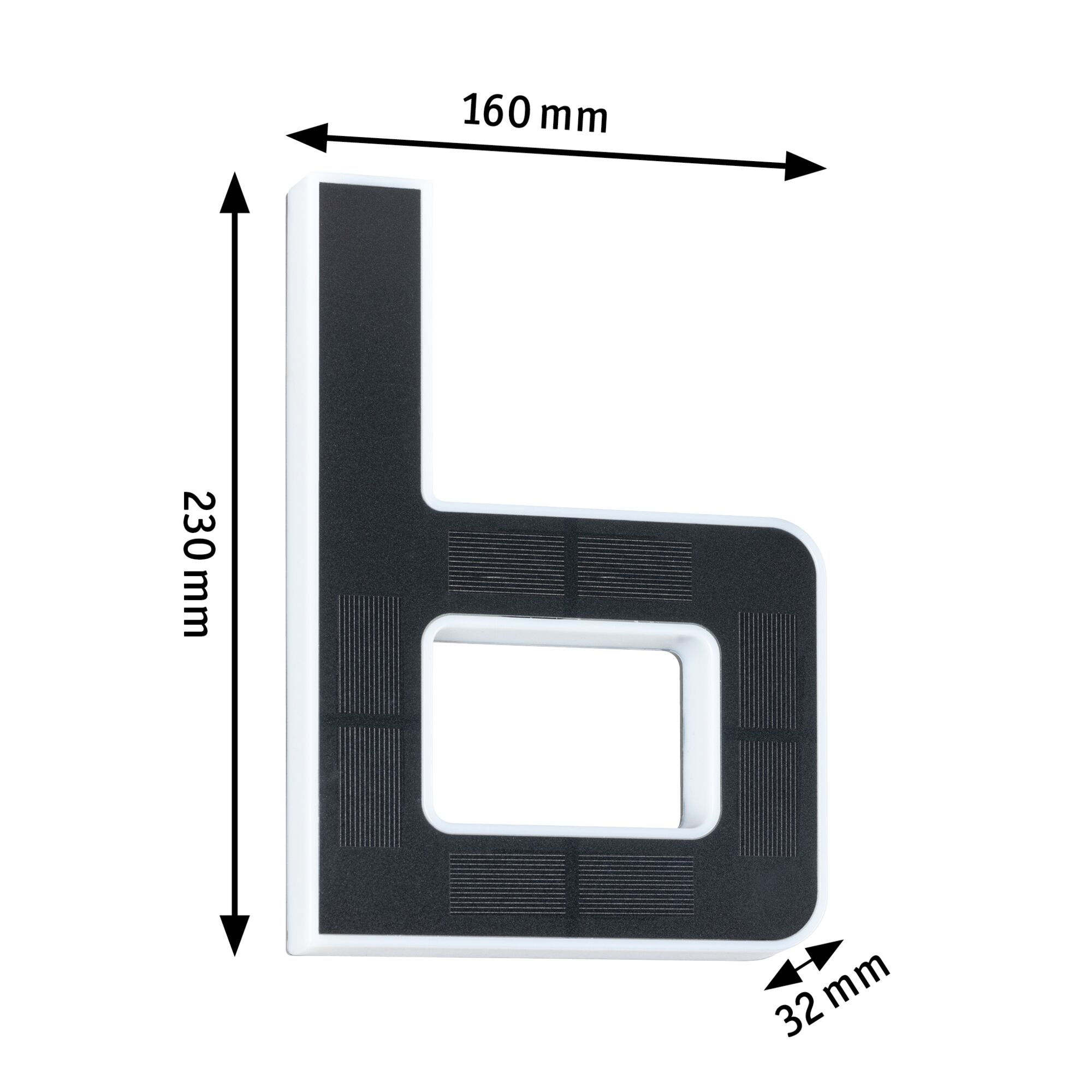 Sort og hvid L-formet LED-lys på 160x230x32 mm til moderne belysning